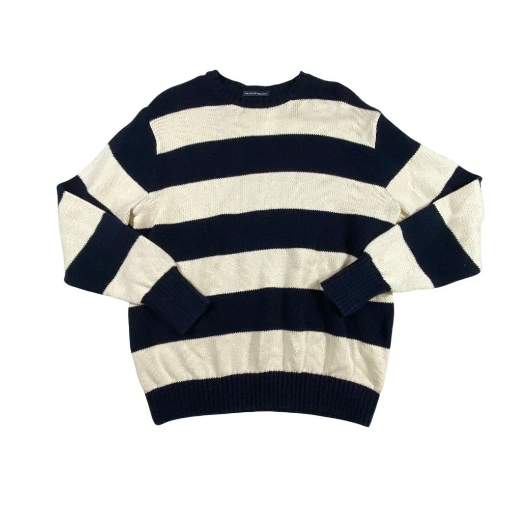 Brandy Melville Navy Cream Striped Crew Neck Long Sleeve‎ Sweater